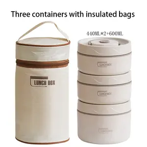 Stackable Insulated Food Lunch Box Set, 3 Insulated Lunch Boxes and 1 Insulated Bag, Portable for Adults and Kids, Kitchen Accessories