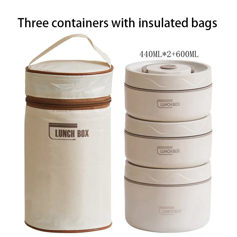 3 piece stainless steel lunch box, Insulated Bento Box, To Go Food Containers, multi-layer insulated portable outdoor food container with bag, sealed lid, suitable for office use and travel