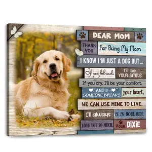 Personalize Photo Name Dog Mom Canvas Wall Art, Custom Mother Day Gift for Pet Lovers, Memorial Gift Unique Puppy Keepsake Memorial Home Decor Unframed Poster Wrapped Gallery Style