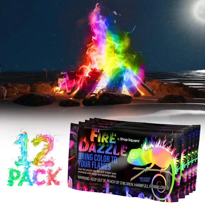 Fire Dazzle Fire Color Changing Packets for Fire Pit - 12 Pack Fire Color Packets, Flame Color Changer for Fire Pit and Campfires - Camping Games, Fire Pit Accessories for Kids and Adults