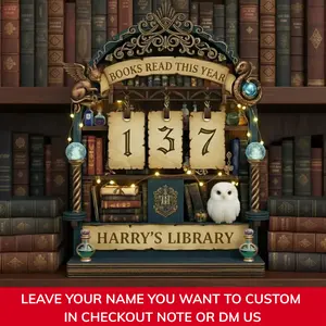 Personalized Potter-Inspired Wooden Book Read Tracker Sign, Hogwarts Library Reading Counter, Wizard Home Decor, Room Accessories, Book Lover Gift, Bookshelf Display Plaque
