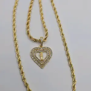 LA SANTA MUERTE beautiful heart multi-stones clear color rope fashion necklace 22"inches GOLD-PLATED no stamped