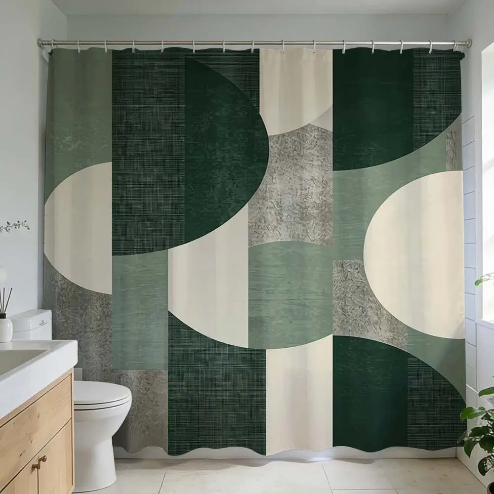 1 Pc Modern geometric design shower curtain for stylish bathroom decor featuring abstract shapes in earthy tones ideal for contemporary bathroom design and home renovation projects, Shower curtain waterproof