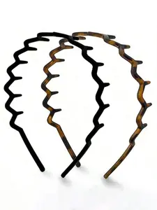 2pcs Zig Zag Headbands For Women Non Slip – Fashion Accessories For Slicked Back Styles - Comfortable Comb Headband With Teeth | Ideal Gifts For Women - Tortoise & Black Headband - Headband Set - 2 Pcs Zigzag Headband