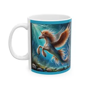 Pegasus, Unicorn, Mermaid Mystical Waters of Lemuria Coffee, Cacao, Tea, Fantasy Ceramic Mug, (11oz, 15oz)