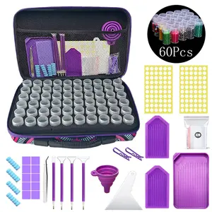 Diamond Painting Accessories Kit Portable Storage Case with 60-Grid Bead Containers Point Drill Pens Wax Clay Funnel Trays DIY Diamond Art Tools Set for Craft Lovers