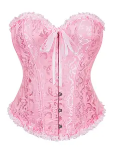 Y2K Jacquard Satin Corset Top, Lace-Up Heart Neckline, Slimming Waist Design, Retro Style, All Seasons Wear, Outerwear