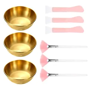 9 Pcs Facial Bowl and Brush Set, Facial Bowls Esthetician Supplies Include 3 Gold Facial Bowls, 3 Facial Brushes, 3 Facial Spatula Facial Mixing Bowls Esthetician for Women Facial Mask Mixing Kit