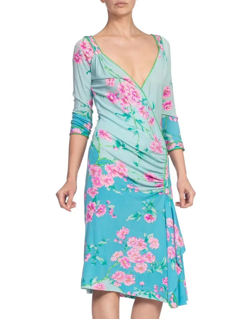1980'S LEONARD OF PARIS Floral Silk Jersey Dress