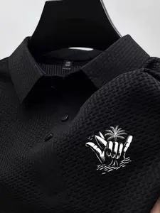Men's Creative Hand Print Polo Shirt, Cool Lightweight Smooth Fabric, Geometric Pattern, Business Casual, Fashionable Comfort Design