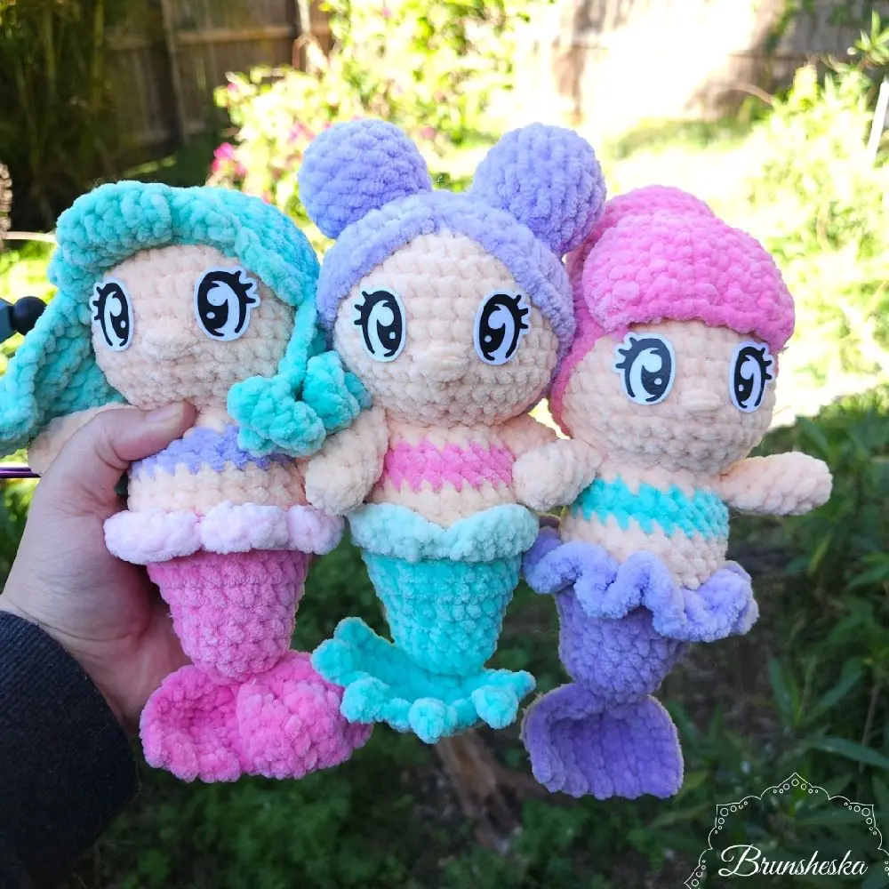 New Amigurumi Crochet Mermaid Plushie - Collectible Stuffed Animal with Felt Eyes, Soft Cuddly Gift for Kids of All Ages