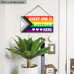 Colorful Rainbow Wooden Welcome Sign, 1 Count Inclusive LGBTQ+ Decor, Wall Hanging Decorations for Home/Store, Heart Design, Pride Parade Wall Art Front Door Home Decor, Ornaments