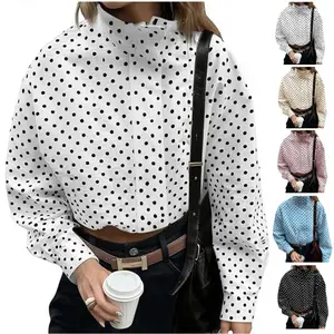 UANEO Women's Polka Dot Long Sleeve Zip-Up Windbreaker Jacket - Stand Collar with Drawstring Hem, Casual Lightweight Outerwear