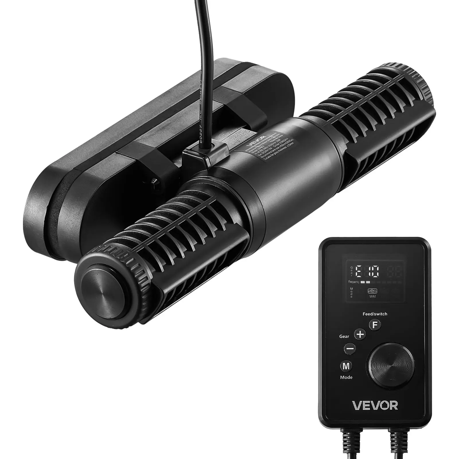 VEVOR Aquarium Wave Maker, 25W 2380 GPH Adjustable Cross Flow Pump with Controller, 24V DC Pure Copper Motor, Strong Magnetic Base, 360-Degree Rotating Powerhead, 3 Wave Modes for Fish & Saltwater Aquariums, Three Wave Modes