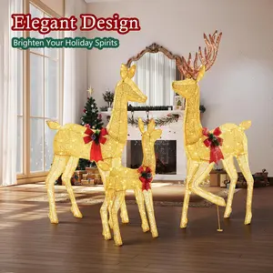 5.3FT Lighted Christmas Deer Family Set of 3, Large Pre-Lit Reindeer with 360 Warm LED Lights, Outdoor Indoor Holiday Yard Decoration with Stakes & Zip Ties, Gold#ChristmasDeerDecor