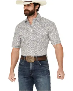 Panhandle Men's Abstract Geo Print Short Sleeve Pearl Snap Stretch Western Shirt - Rmn3s03188