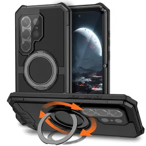 Heavy-Duty Aluminum Alloy Phone Case for Samsung Galaxy S26 Ultra, 360 Degree Rotating Stand, Wireless Charging Support, Full Coverage Dustproof