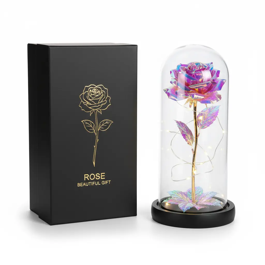 Christmas Day Gift Eternal Rose Flower Led Light Up Rose in Glass Dome ...