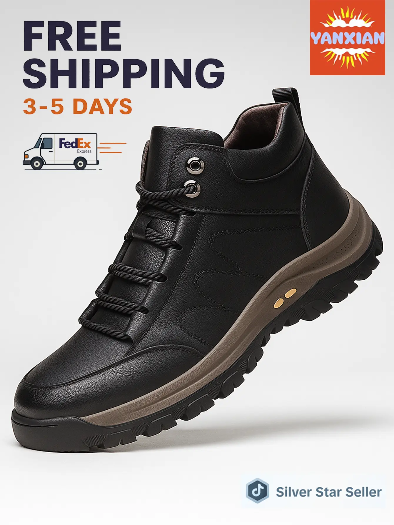 Men’s Casual Mid-Top Hiking Sneakers, Outdoor Non-Slip Walking Shoes