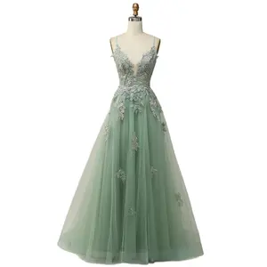 ZAPAKA A Line Spaghetti Straps Long Prom Dress with Criss Cross Back