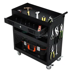 27 Inch Rolling Tool Cart on Wheels 3 Tier Steel Utility Tool Cabinet with Drawer and Casters Heavy Duty Tool Chest for Garage Warehouse and Workshop