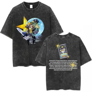 Anime JoJo Bizarre Adventure Vintage Washed T-shirt Kujo Jotaro Star Platinum T-shirts Men Women Cotton Casual Oversized T Shirt