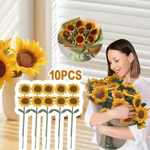10Pcs Sunflower Bouquet Made By Hand Crochet Needle,Suitable For Home Decoration,The Best Choice For Gifts To Friends And Family During The Holidays, Halloween, Valentine'S Day, Graduation Season,Thanksgiving