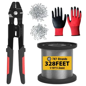Sanuke Wire Rope Crimp Kit with 328ft Stainless Steel Cable 7x7 Strand Core 1/16'' Aluminum Sleeves & Thimble for Precise Crimping