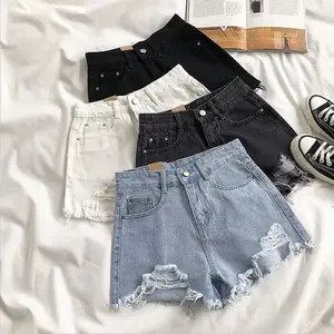 High Waist Ripped Jeans Pocket Tassel Shorts