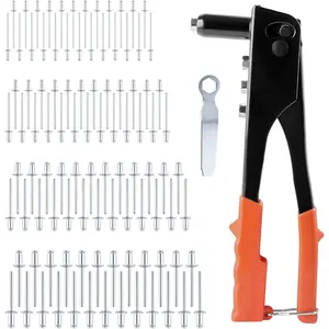 4-in-1 Heavy Duty Hand Riveter Rivet Gun Pop Rivet Tool Kit with 100 Rivets 3/32-inch, 1/8-inch, 5/32-inch, 3/16-inch,4 Interchangeable Nosepieces for Metal,Plastic,Wood and Leather
