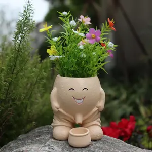 Head Planter Unique Face Flower Pot Head Vase for Plants Indoor Outdoor Décor Cute Cactus Face Pots Funny Office Plant Pots with Pot Trays
