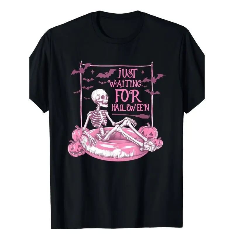 Skeleton Graphic Print T-Shirt for Women, Funny Halloween Casual Streetwear, Lightweight Shortsleeve Fitted Top, Tshirt
