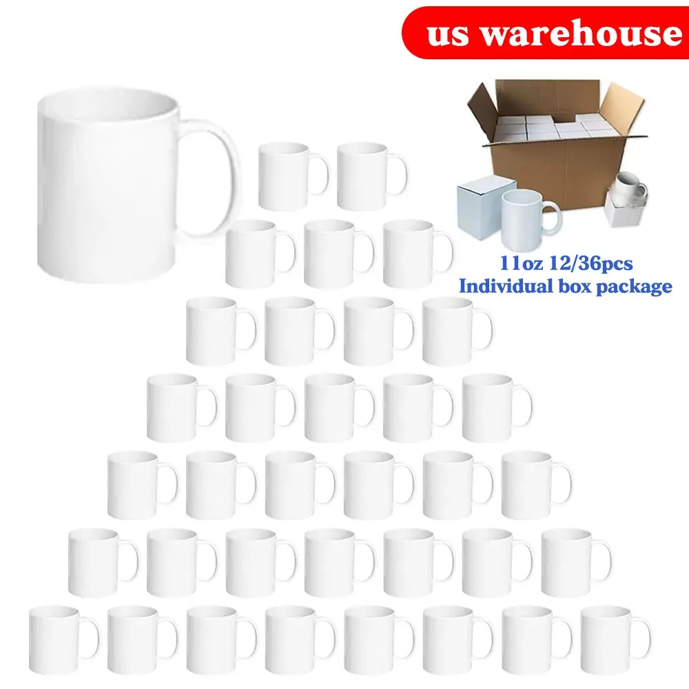 11oz Neutral Ceramic Sublimation Coffee Mugs (36-Pack, 12-Pack Options) - Reusable, Washable, Printable, Individually Boxed Kitchen Drinkware, Ideal Gift for Florida Girl Mamas