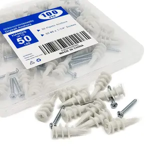 #8 Self Drilling Drywall Threaded Anchors,100 Pcs Wall Anchors and Screws for Drywall,50 Plastic Dry Wall Sheetrock Anchors +50# 8x1-1/4'' Phillips Screws Assortment Kit for Wall Hanging and Mounting