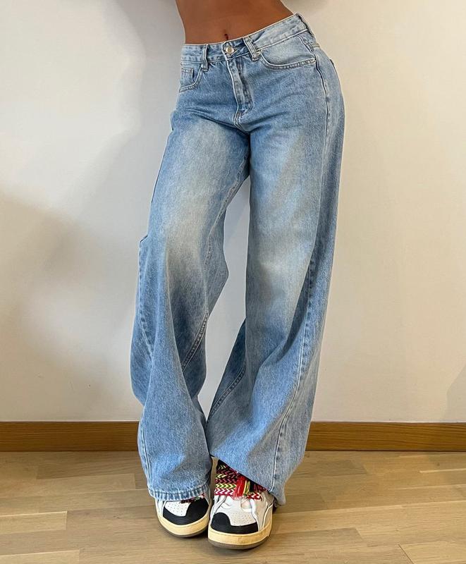 Vintage Oversize Denim Jeans for Women – Plain Blue Wash Comfort Fit Baggy Pants | Trendy Bershka Style