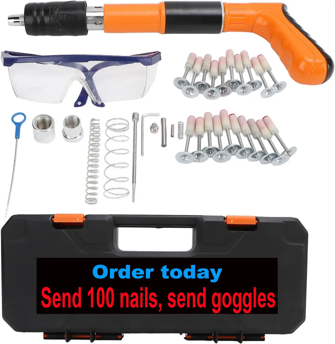 Woodworking and Decoration Integrated Air Nailer, Concrete Nail Gun Kit with 100PCS Nails, Adjustable Manual Steel Nail Gun, Manual Wall Fastening Tool