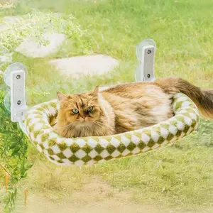 Cat Window Perch, Cordless Cat Window Hammock with 4 Strong Suction Cups, Embeded Cat Hammock for Window, Steel Frame and Removable Soft Cover (Green, Medium)