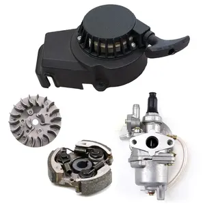 Powersports Carburetor & Flywheel & Clutch & Pull Start Starter for 43cc 47cc 49cc Pocket Dirt Pit Bike Mini ATV Go Kart Golf Cart Quad Buggy Offroad Motorcycle 2 Stroke TaoTao Lifan Kazuma SUNL