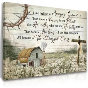 Christian Wall Art Barn Windmill Canvas Wall Decor Religious Cross Wall Art I Still Believe In Amazing Grace Picture Print Christian Prayer Decor Paintings Gift Ornaments