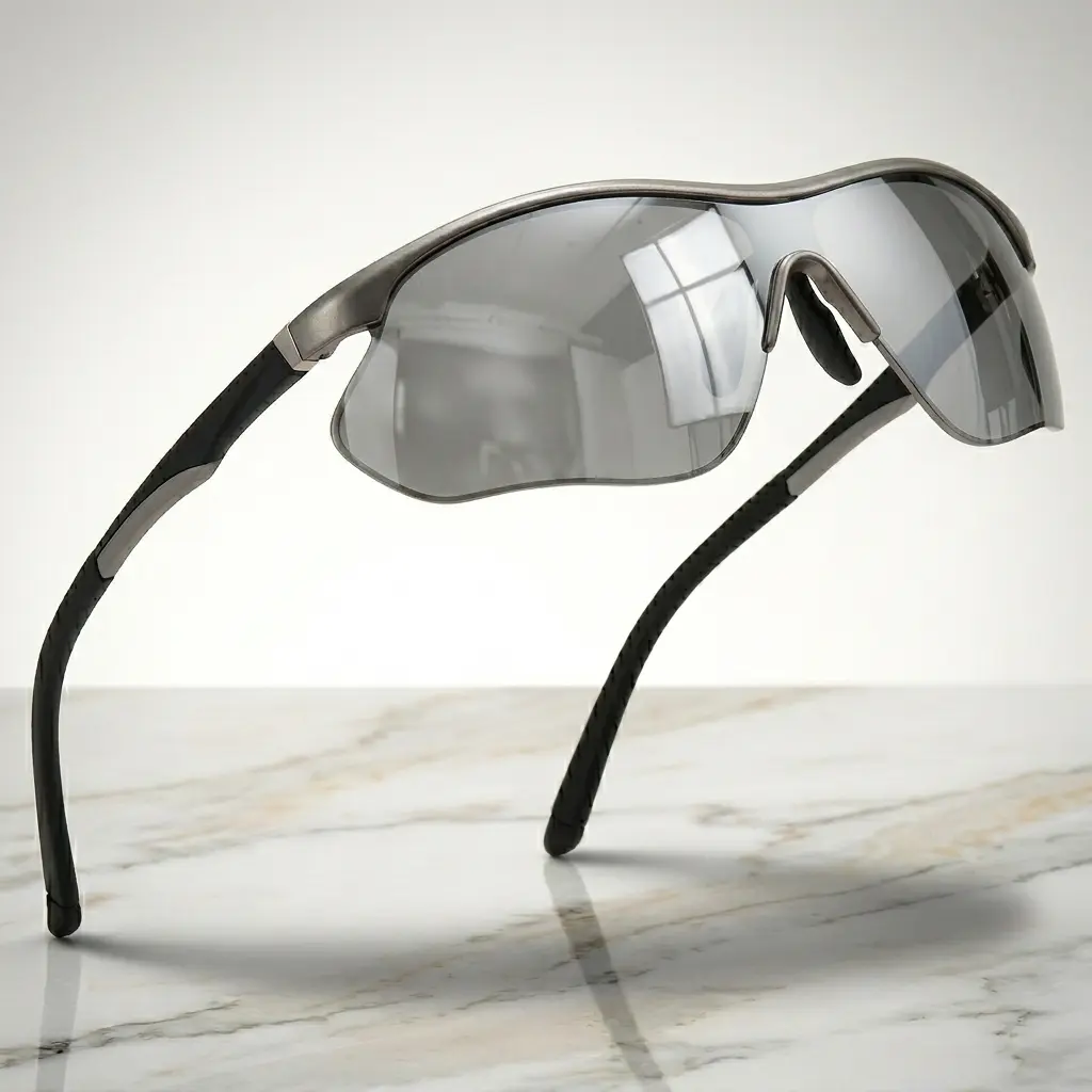 Unisex Half-Metal Frame Sport Polarized Sunnies - Anti-Glare Mirror Silver Lens, Anti-Wind & Sand, Impact Resistant, Casual Outdoor Activity Glasses for Cyclists with High-Speed Performance, Outdoor Sport, Rubber, Neutral, Casual Outdoor Outfits