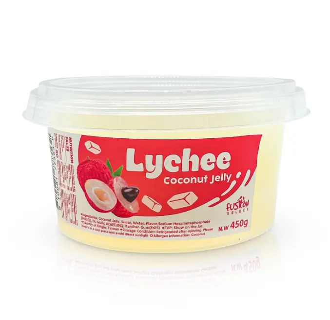 Fusion Select Lychee Jelly Coconut Jelly with Fruit Flavored for Bubble Tea, Yogurt, Ice Cream, Beverage, Fruit Tea, and Snow Fluff, Dessert Toppings 14 Ounce, White