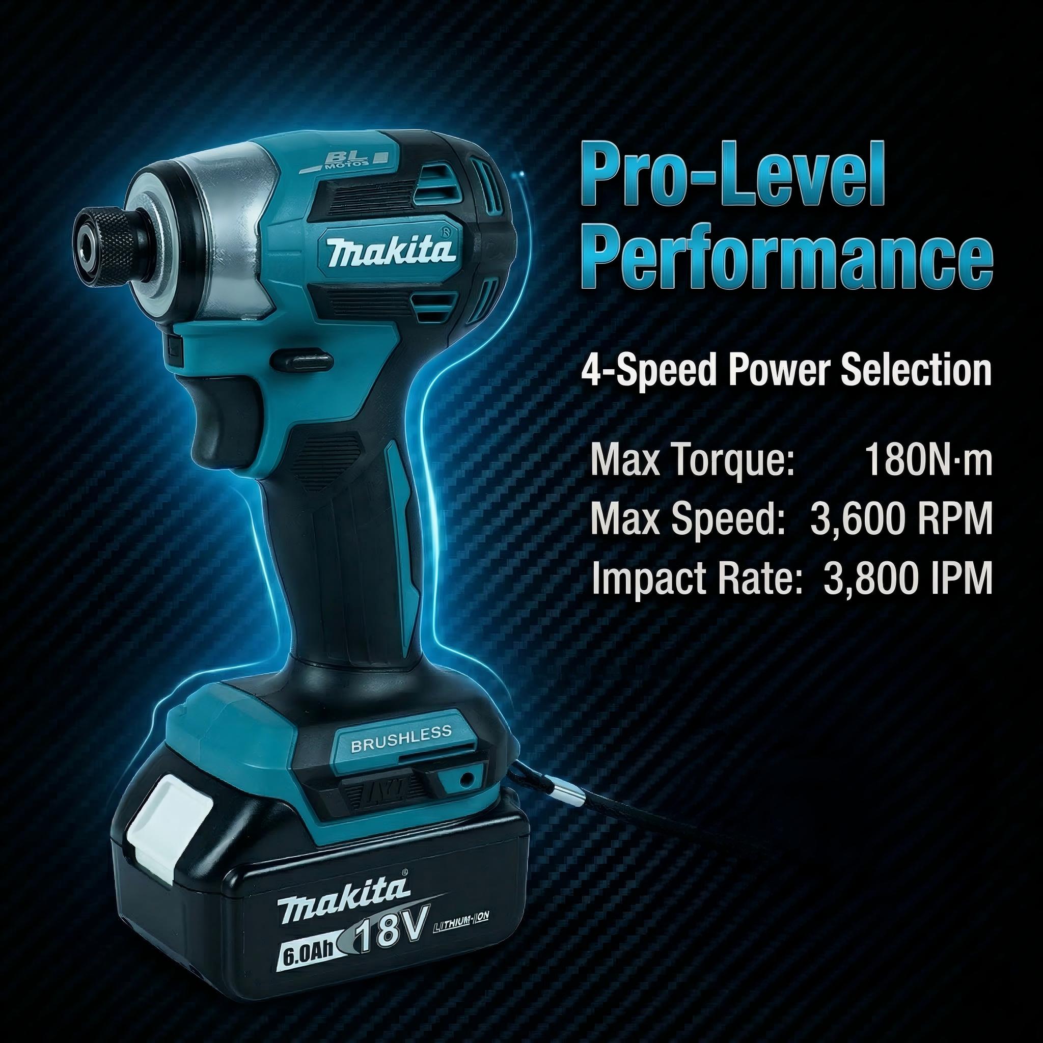 Makita DTD173 18V Cordless Impact Driver Kit Includes Battery  For Automotive And Construction Tasks power  torque brushless impact wrench powertools wood plastic durable tool rapid charger