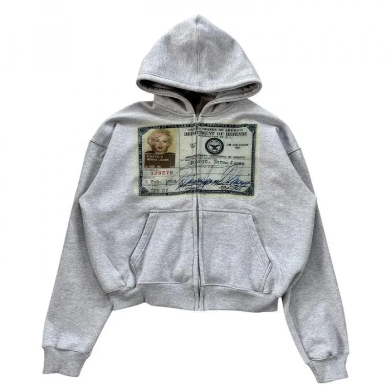 Y2K Retro Graphic Zip-Up Hoodie – Unisex Streetwear Cardigan with Bold Prints |       Autumn Long Sleeve Street Style Jacket