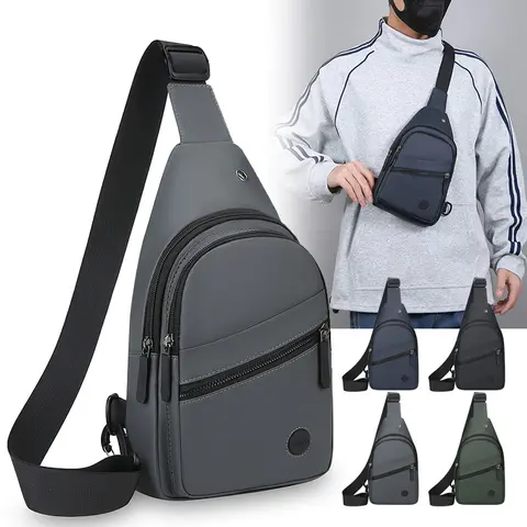 BIGWIG Durable Waterproof PU Leather Men's Sling Crossbody Bag - Gym Use, Casual Design, Lightweight, Zip Closure, Headphone Port, Removable Side Pocket Buckle, Adjustable Strap, Polyester for Travel, Minimalist