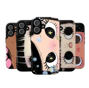 Dreamy Big Eyes Comic Girl Double Layer Phone Case | Collage Retro Art Style Tough Phone Case for iPhone 17, 16, 15, 14, 13, 12 Pro Max Plus