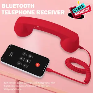 Hualanning DigitalRetro Choice-Bluetooth Phone Handset, Wireless/Wired & USB Mobile Phone Receiver for Comfortable Calls, Type-C Port, Perfect for Halloween, Christmas & Part, excellent sound quality,headphone earphones noise reduction, Cyber Monday Black