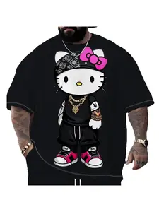 Men's Plus Size  Hello Kitty 3D Print Short Sleeve T shirt Summer Casual Loose Men's Hip Hop Streetwear Clothing
