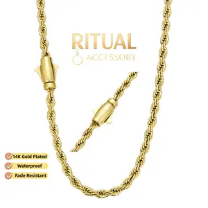 14K Gold Plated Rope Chain Necklace - 4mm Width, 18/20/24 Inch, Waterproof & Tarnish Resistant for Men Women, Perfect Gift