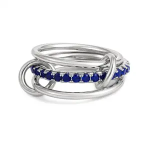 Interlocking Triple Band Ring, Micro Paved Blue Sapphire CZ Knot Ring, Luxury Statement Jewelry for Daily Wear & Parties, Perfect Gift