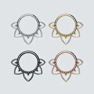 Plain Lotus Hinged Seamless Septum Clicker Hoop 16G